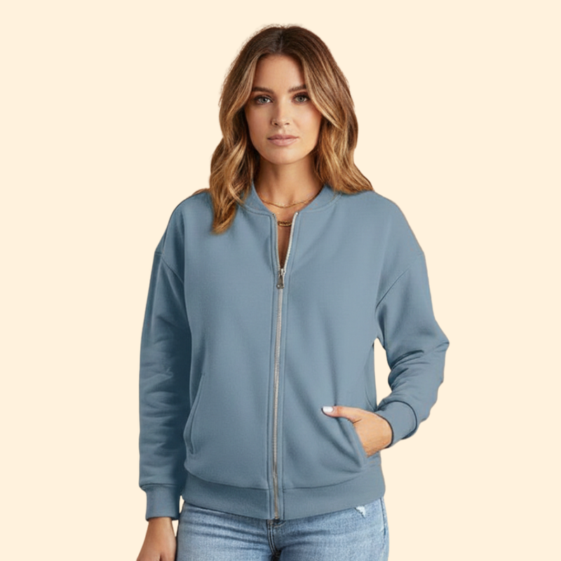 Women’s Zip-Up Bomber Jacket with Long Sleeves