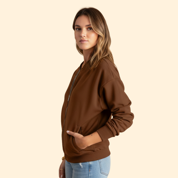 Women’s Zip-Up Bomber Jacket with Long Sleeves
