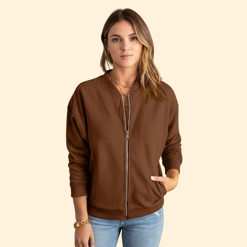 Women’s Zip-Up Bomber Jacket with Long Sleeves