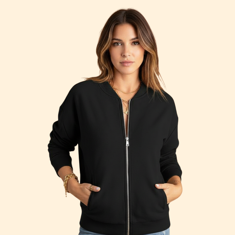 Women’s Zip-Up Bomber Jacket with Long Sleeves
