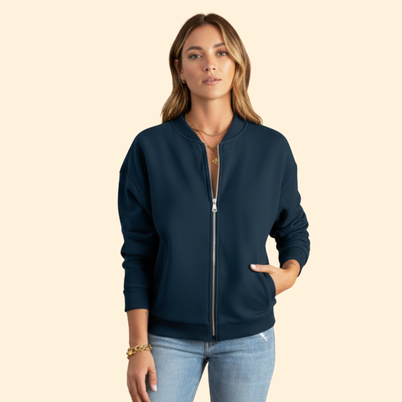 Women’s Zip-Up Bomber Jacket with Long Sleeves