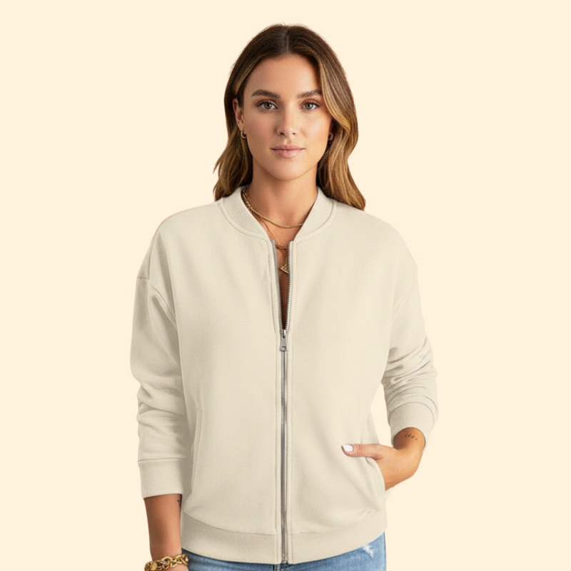 Women’s Zip-Up Bomber Jacket with Long Sleeves