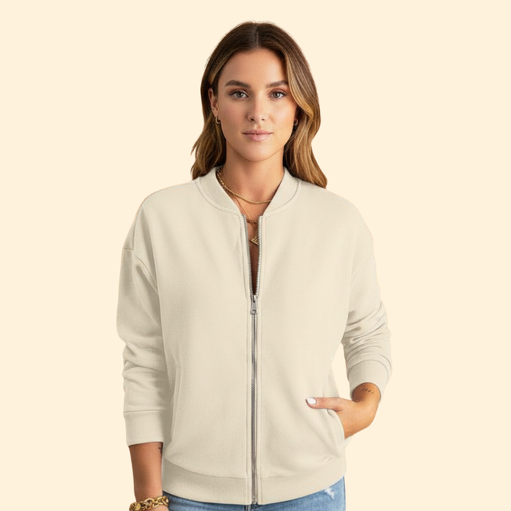 Women’s Zip-Up Bomber Jacket with Long Sleeves