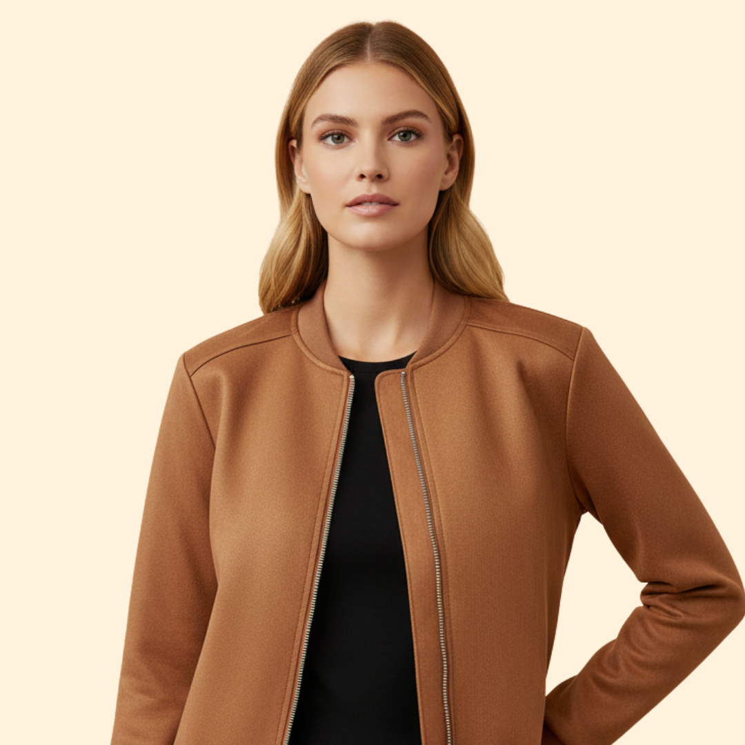 Women’s Zip-Up Bomber Jacket with Ribbed Cuff Design