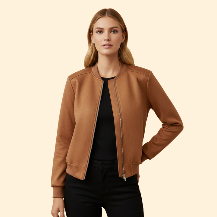 Women’s Zip-Up Bomber Jacket with Ribbed Cuff Design