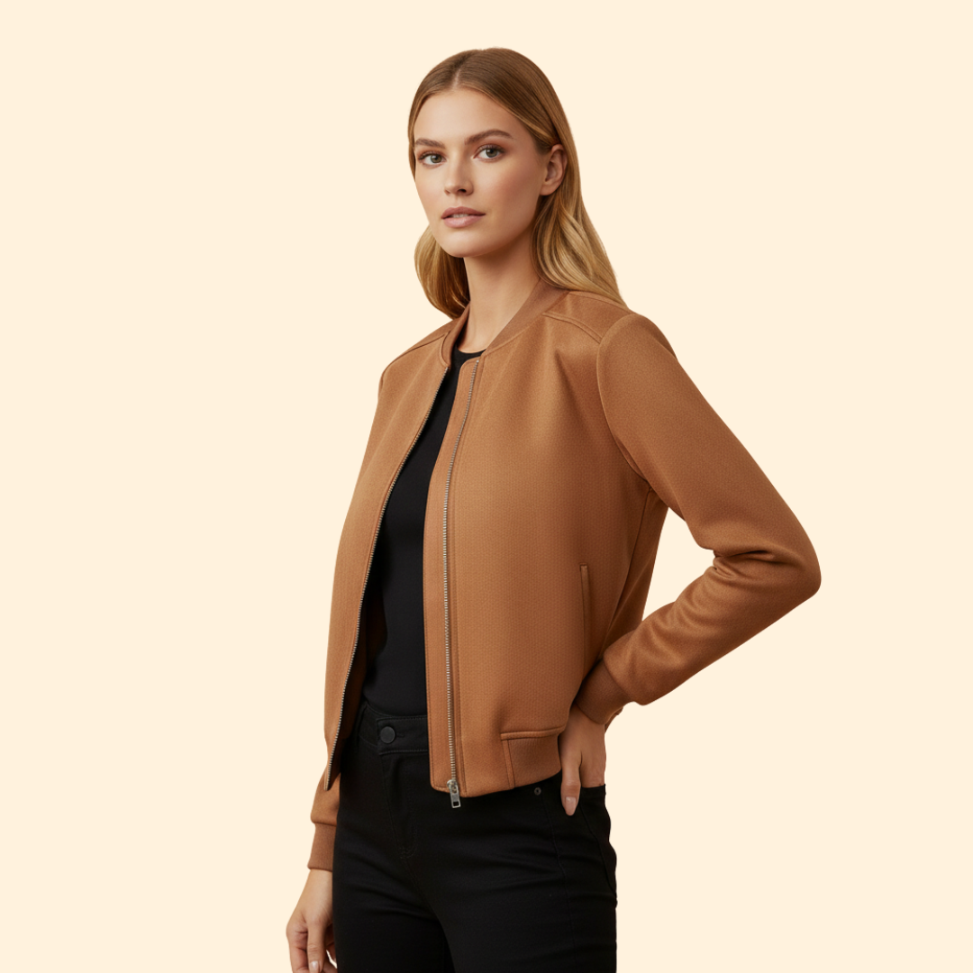 Women’s Zip-Up Bomber Jacket with Ribbed Cuff Design