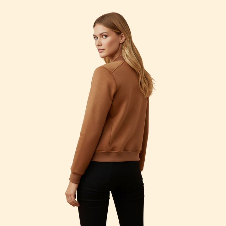 Women’s Zip-Up Bomber Jacket with Ribbed Cuff Design