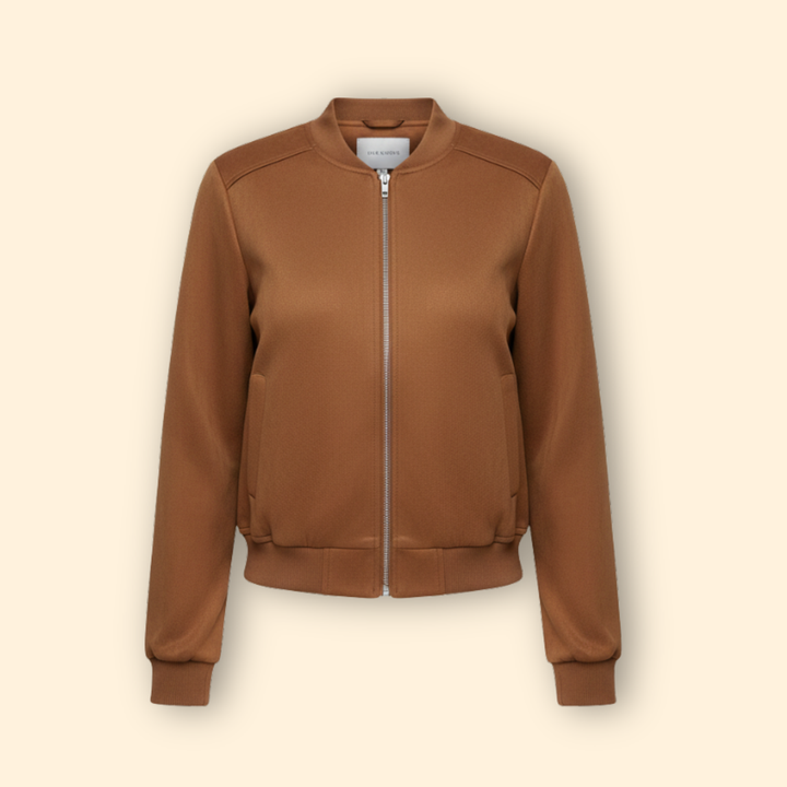 Women’s Zip-Up Bomber Jacket with Ribbed Cuff Design