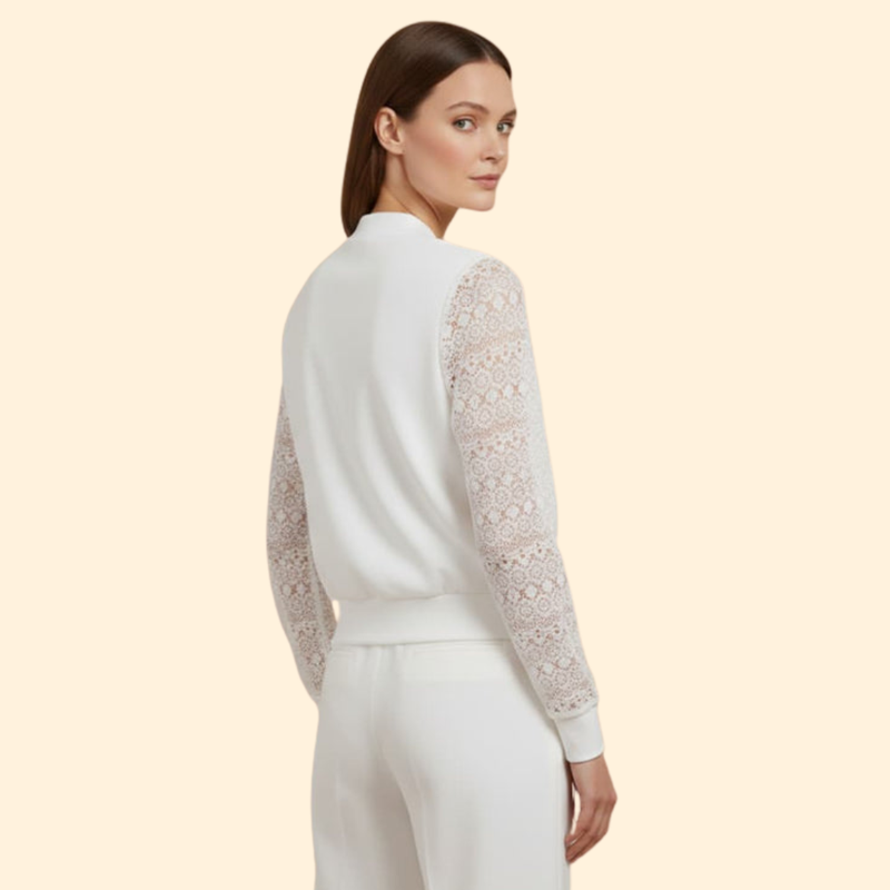 Women's Bomber Jacket with Lace Sleeves