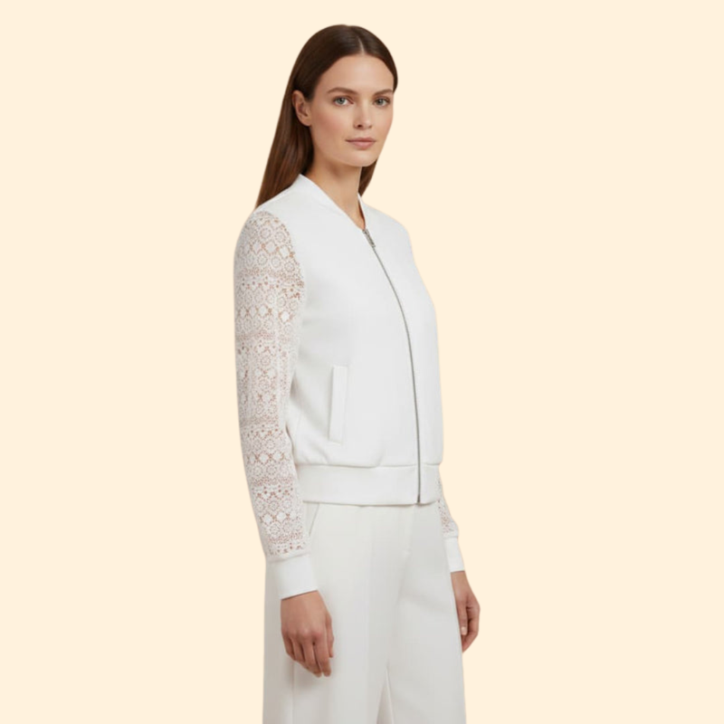 Women's Bomber Jacket with Lace Sleeves