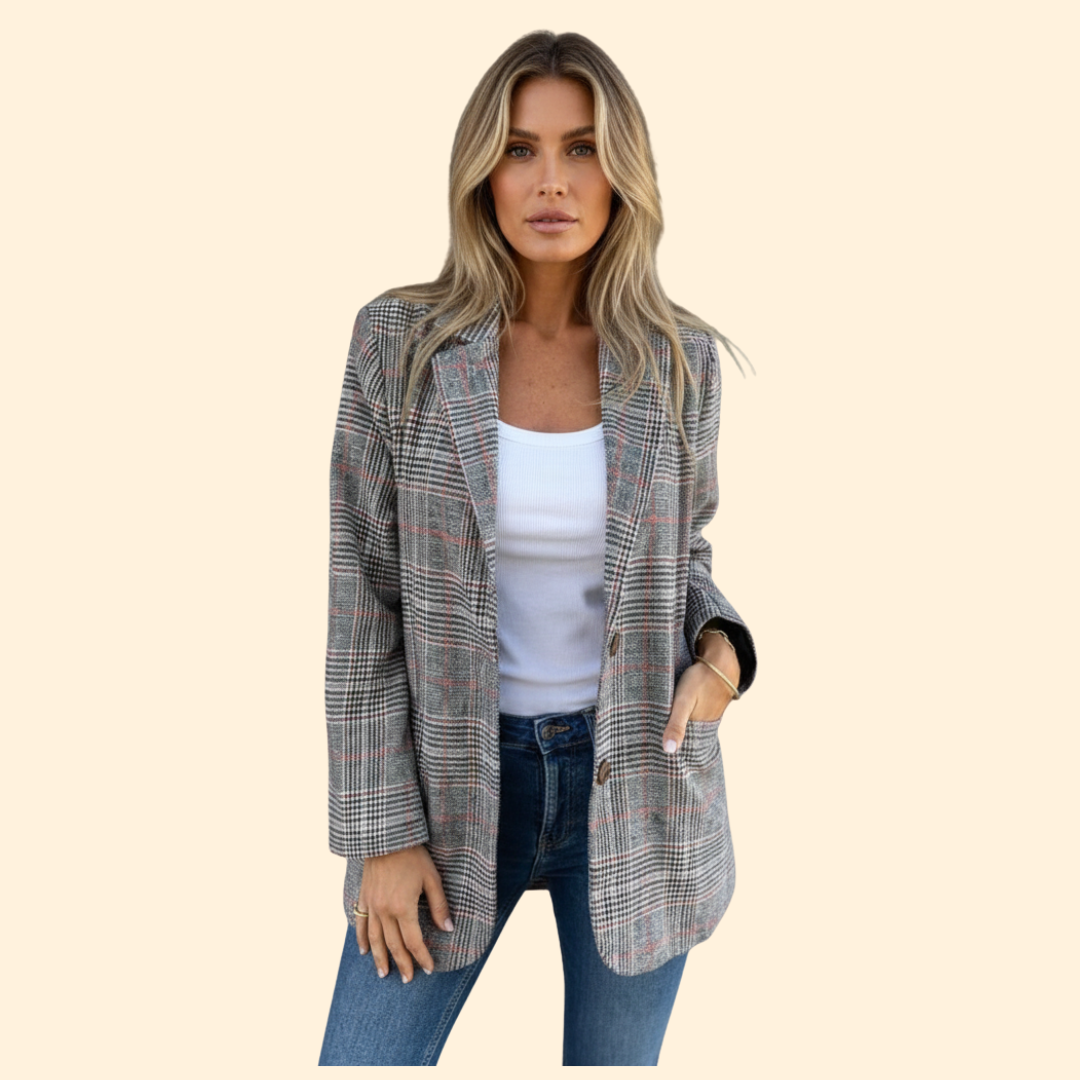 Women’s Blazer with Checkered Pattern Design