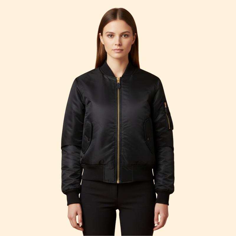 Women’s Classic Bomber Jacket with Zip Closure