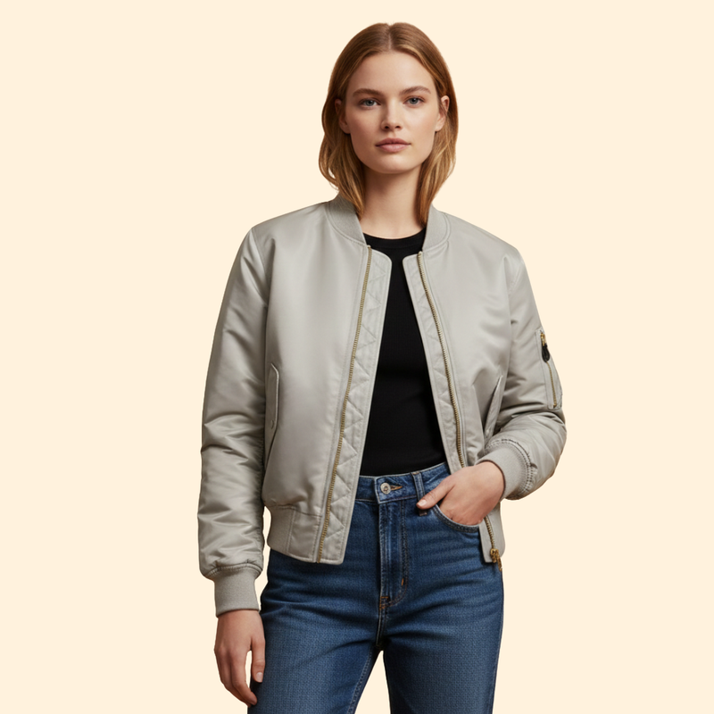 Women’s Classic Bomber Jacket with Zip Closure