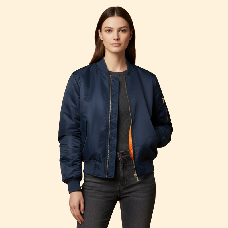 Women’s Classic Bomber Jacket with Zip Closure