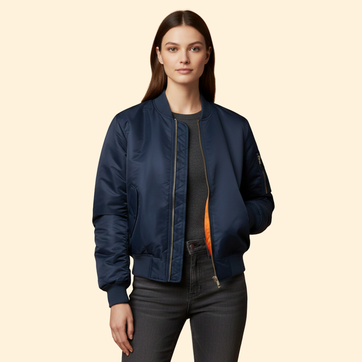 Women’s Classic Bomber Jacket with Zip Closure