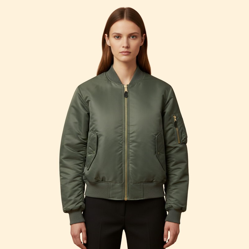 Women’s Classic Bomber Jacket with Zip Closure