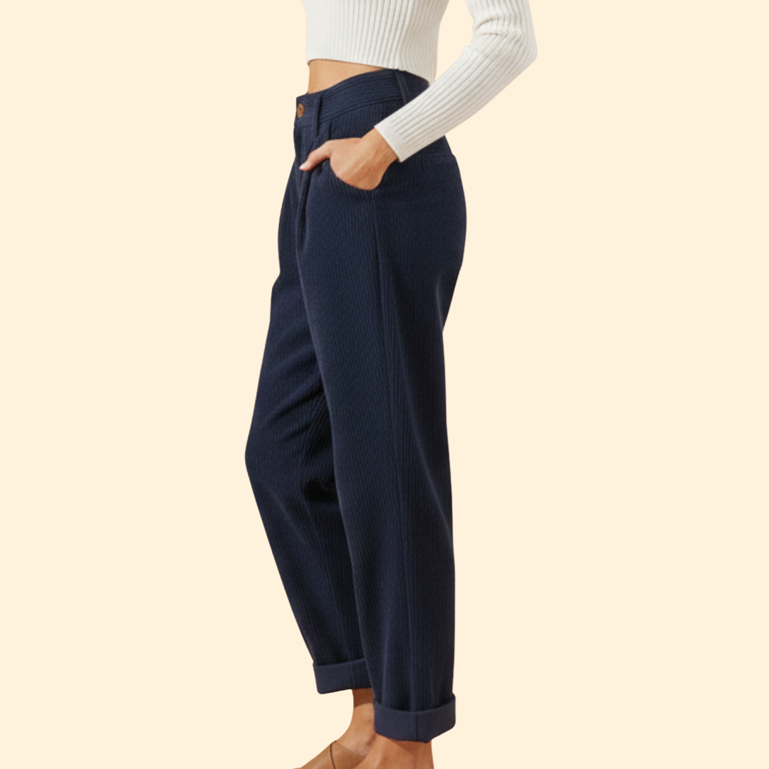 Women’s Corduroy Trousers with High Waist Design