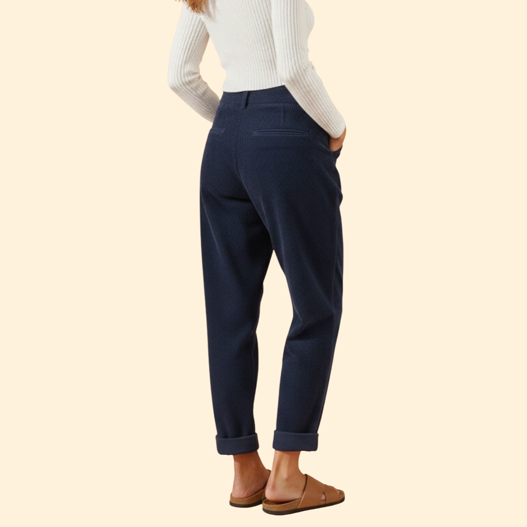 Women’s Corduroy Trousers with High Waist Design