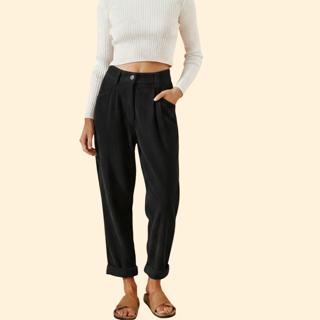Women’s Corduroy Trousers with High Waist Design