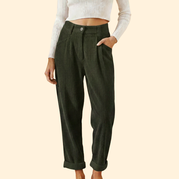 Women’s Corduroy Trousers with High Waist Design