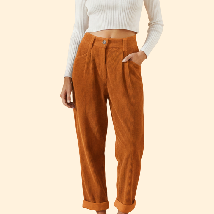 Women’s Corduroy Trousers with High Waist Design