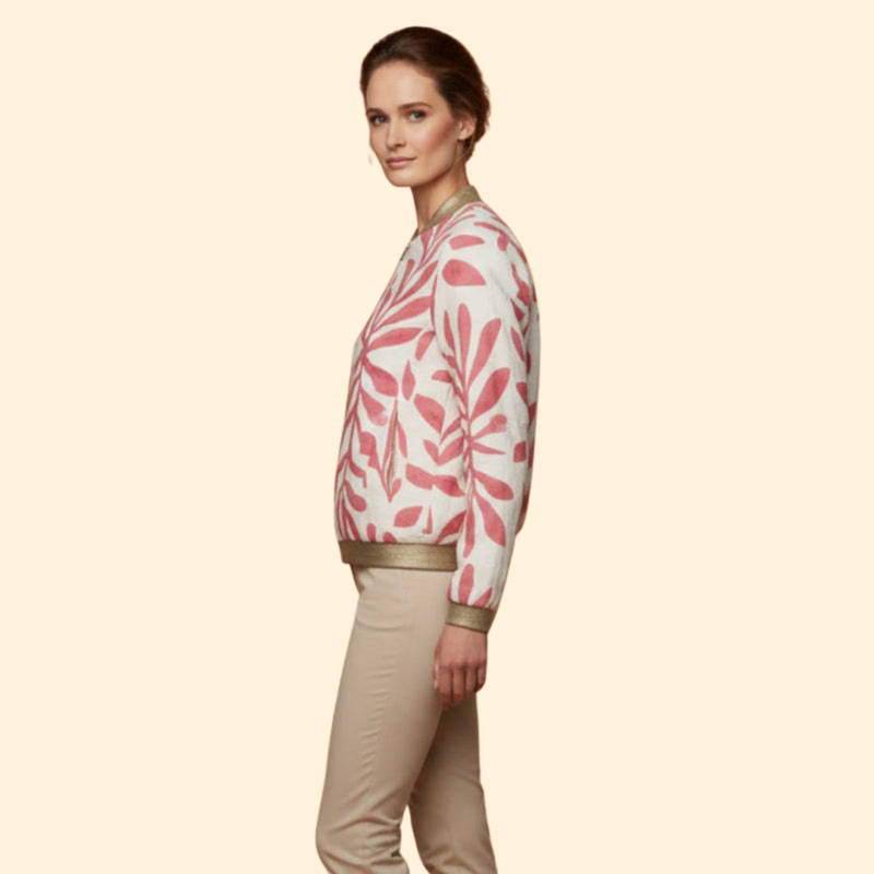 Women's Floral Bomber Jacket with Zip