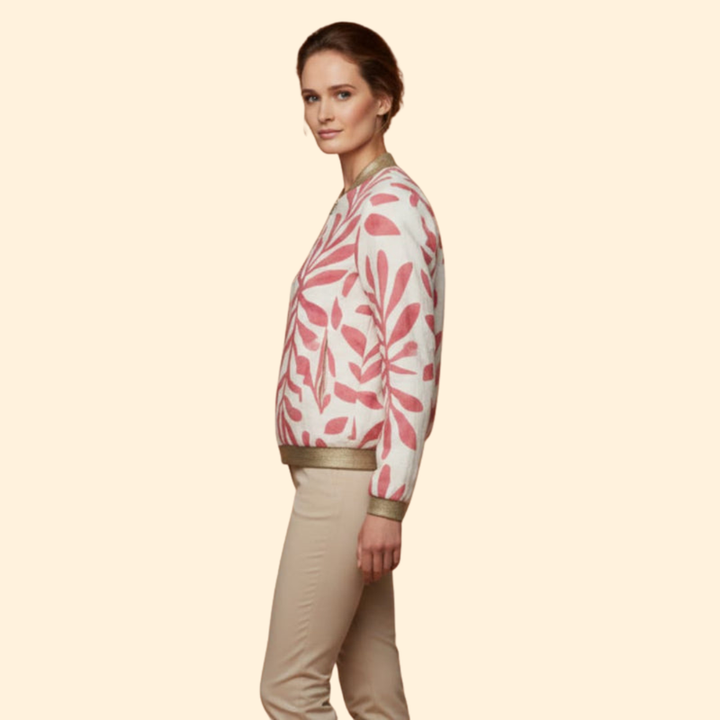 Women's Floral Bomber Jacket with Zip