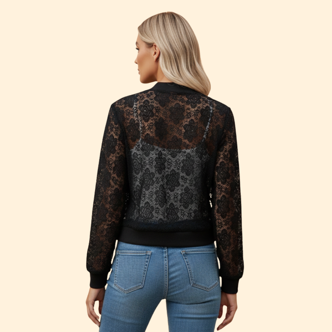 Women’s Bomber Jacket with Sheer Lace Design