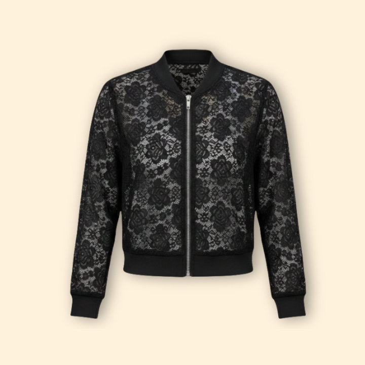 Women’s Bomber Jacket with Sheer Lace Design