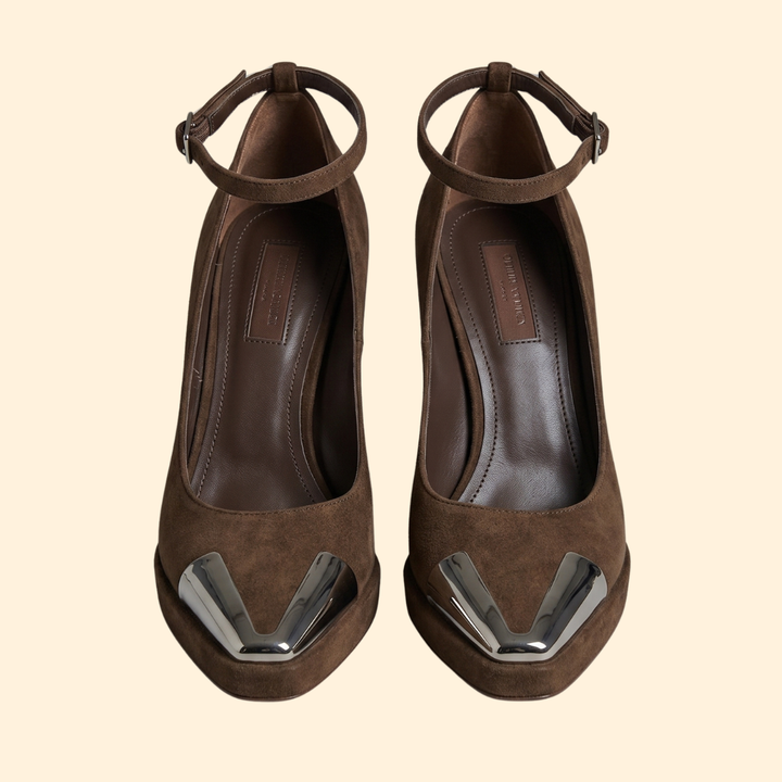 Women's High Heel Pumps with Metallic Cap Toe