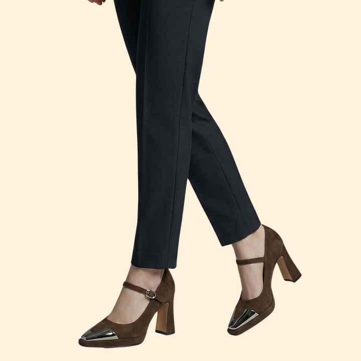 Women's High Heel Pumps with Metallic Cap Toe