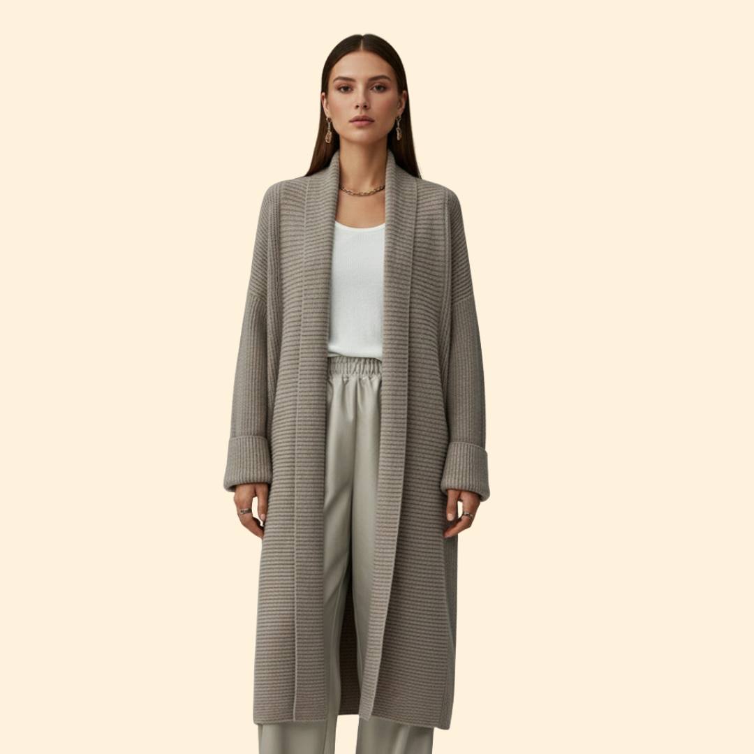 Women’s Long Knit Jacket with Shawl Collar