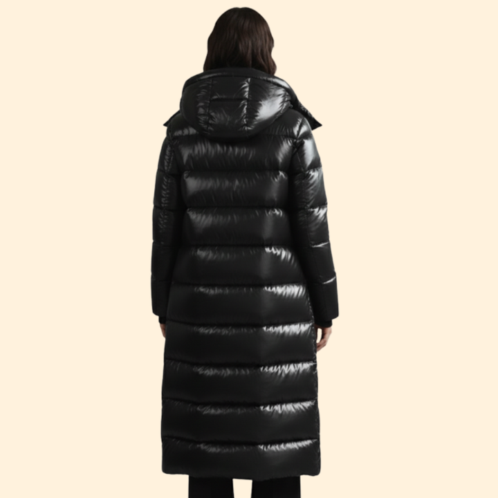 Women’s Long Puffer Coat with Zip Closure