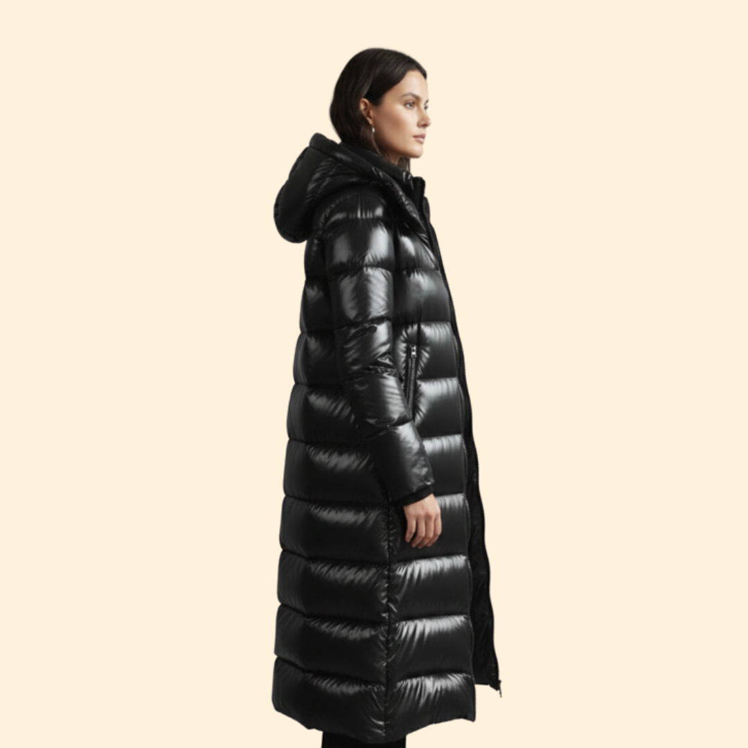 Women’s Long Puffer Coat with Zip Closure