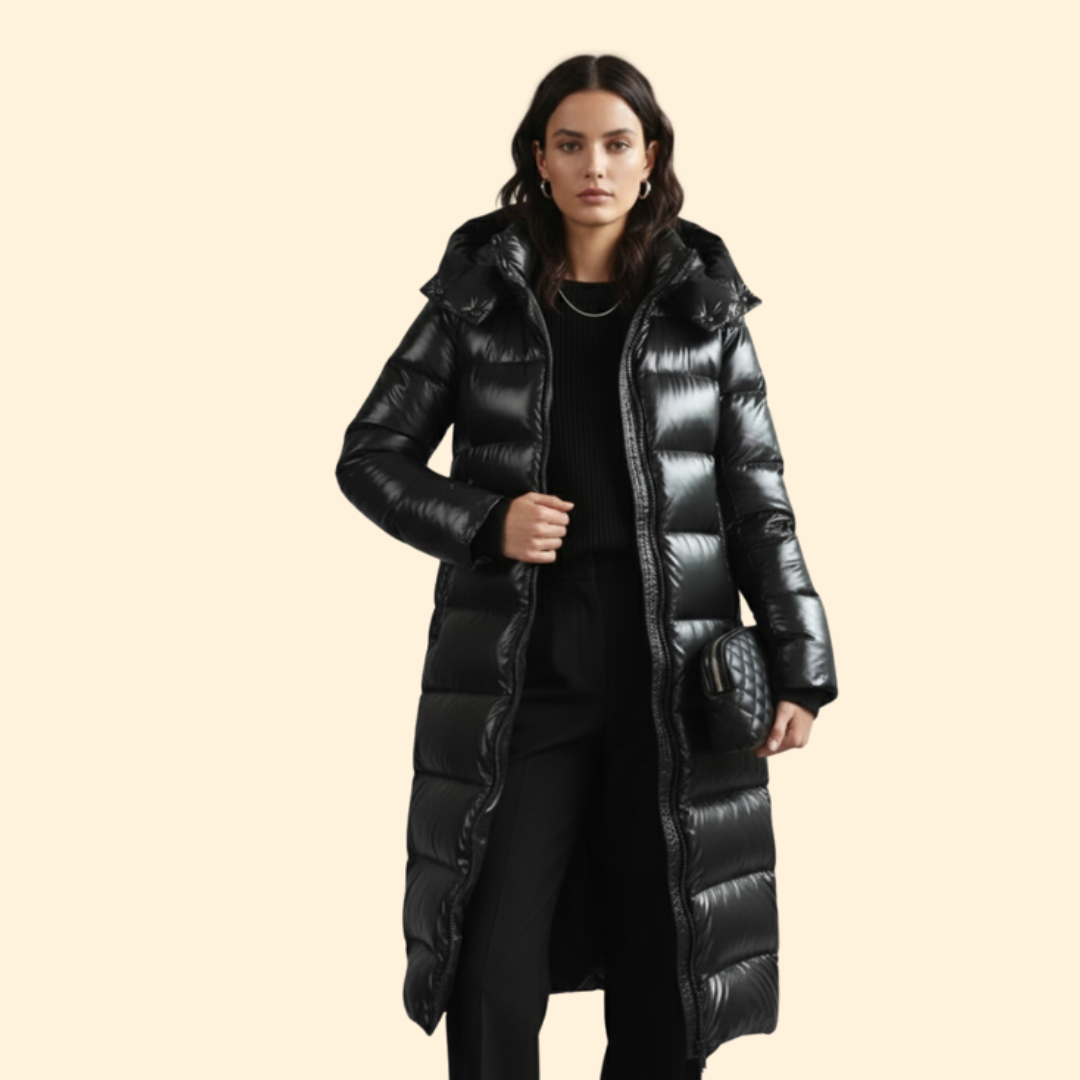 Women’s Long Puffer Coat with Zip Closure