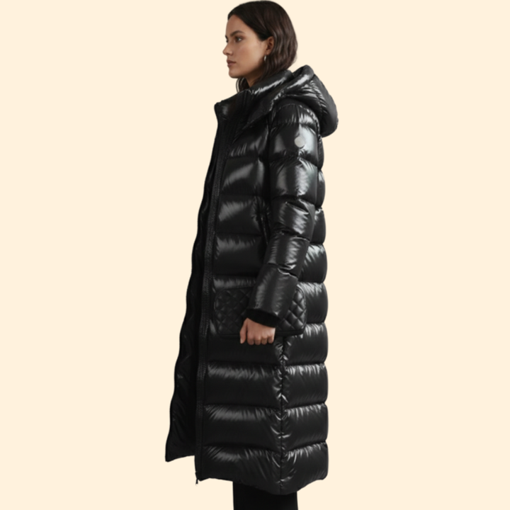 Women’s Long Puffer Coat with Zip Closure