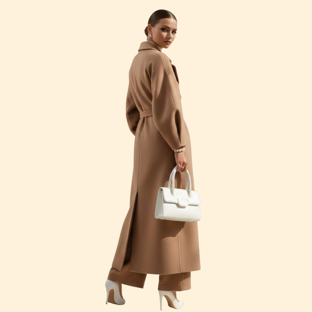 Women’s Long Trench Coat with Double Breasted Front