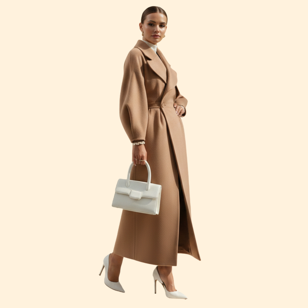 Women’s Long Trench Coat with Double Breasted Front