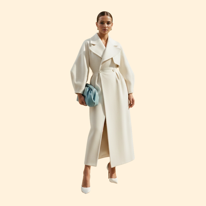 Women’s Long Trench Coat with Double Breasted Front