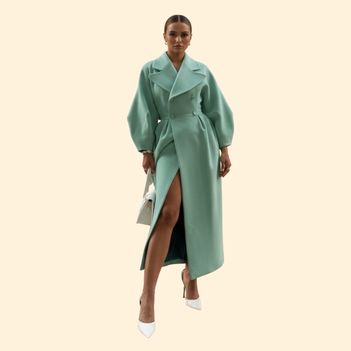 Women’s Long Trench Coat with Double Breasted Front