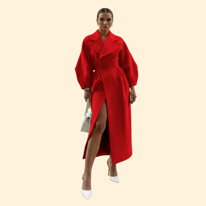 Women’s Long Trench Coat with Double Breasted Front