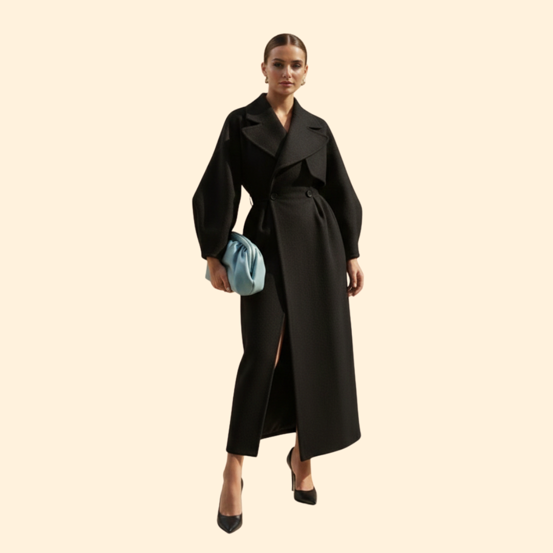 Women’s Long Trench Coat with Double Breasted Front