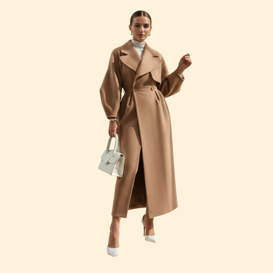 Women’s Long Trench Coat with Double Breasted Front