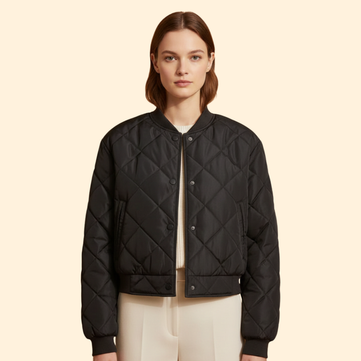 Women's Quilted Bomber Jacket with Snap Buttons