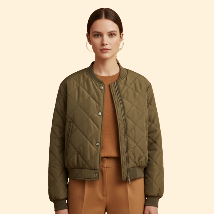 Women's Quilted Bomber Jacket with Snap Buttons