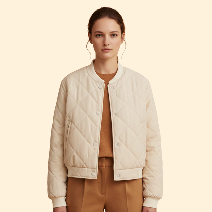 Women's Quilted Bomber Jacket with Snap Buttons