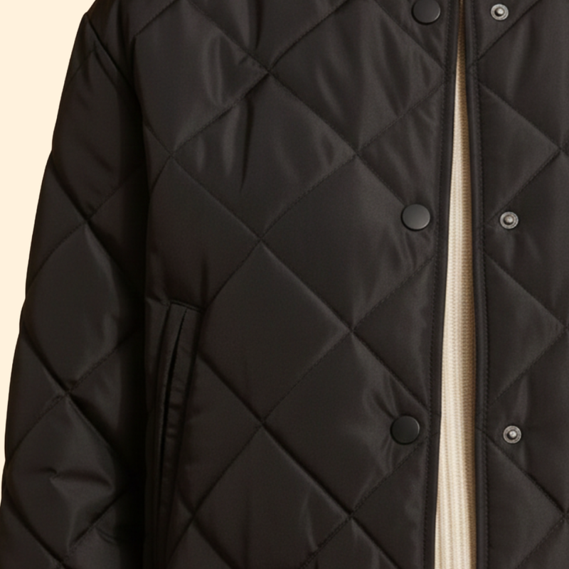 Women's Quilted Bomber Jacket with Snap Buttons