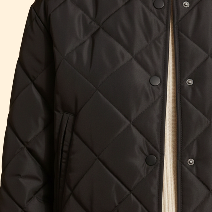 Women's Quilted Bomber Jacket with Snap Buttons