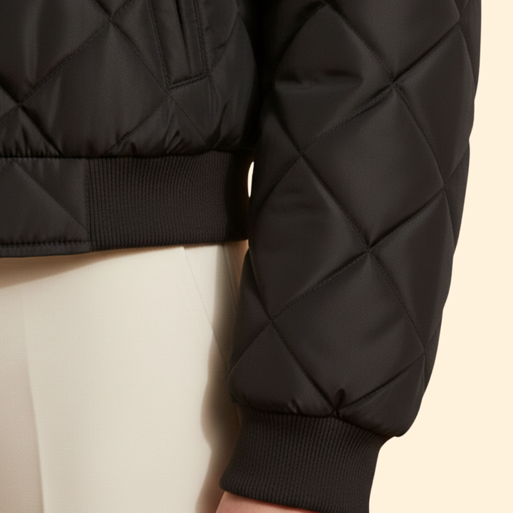Women's Quilted Bomber Jacket with Snap Buttons