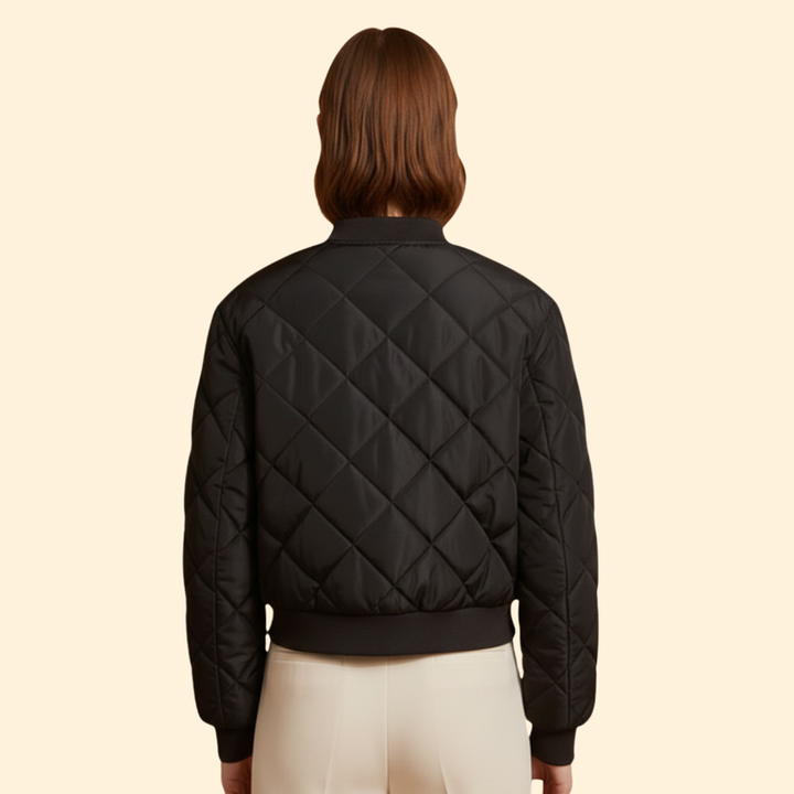 Women's Quilted Bomber Jacket with Snap Buttons